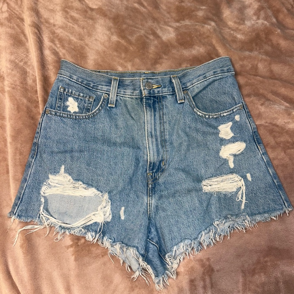 Levi's Blue Jean Shorts High-Waisted Distressed